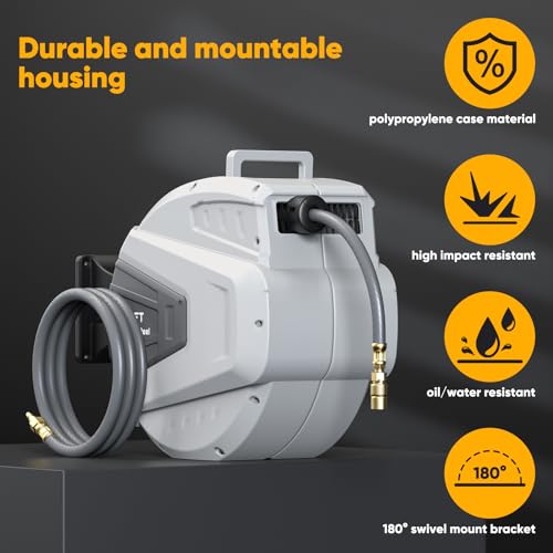 3/8 in x 65 Ft Heavy Duty Retractable Air Hose Reel with 180° Swivel Mount, 300 PSI Z8849