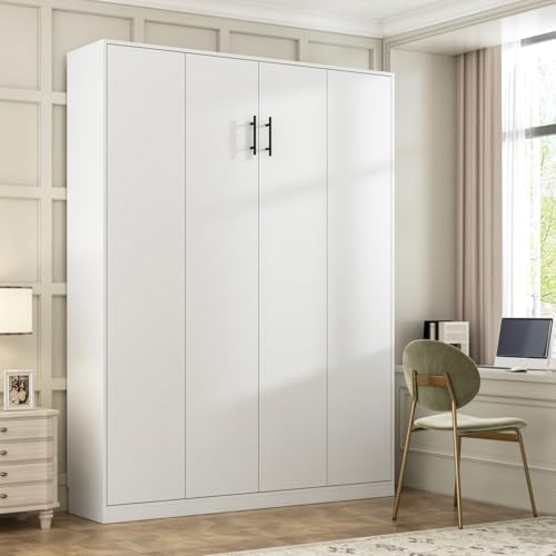 White Queen Size Murphy Wall Bed Cabinet Foldable Platform Bedframe R6080
