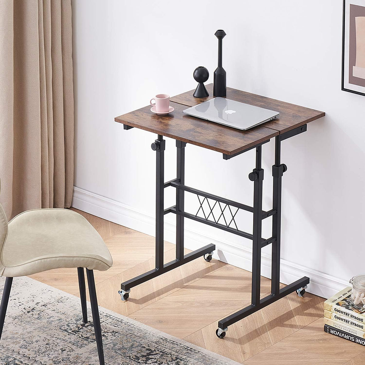 Black Wood Grain Adjustable Height Standing Desk Q96881