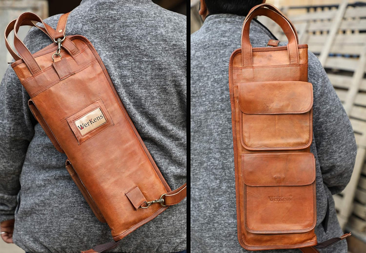 Leather Drumstick Bag Holds 10-12 Pairs Brown Z585404