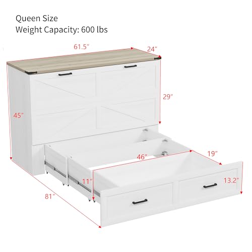 White Queen Murphy Cabinet Bed with Charging Station K25798