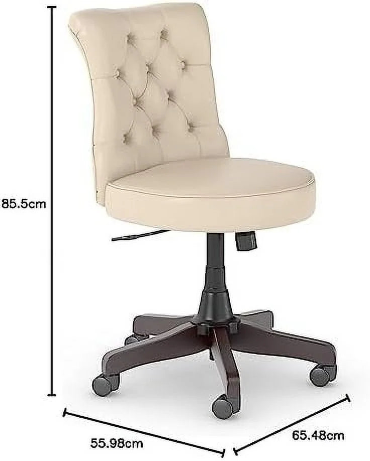 Antique White Leather Mid Back Tufted Office Chair B246