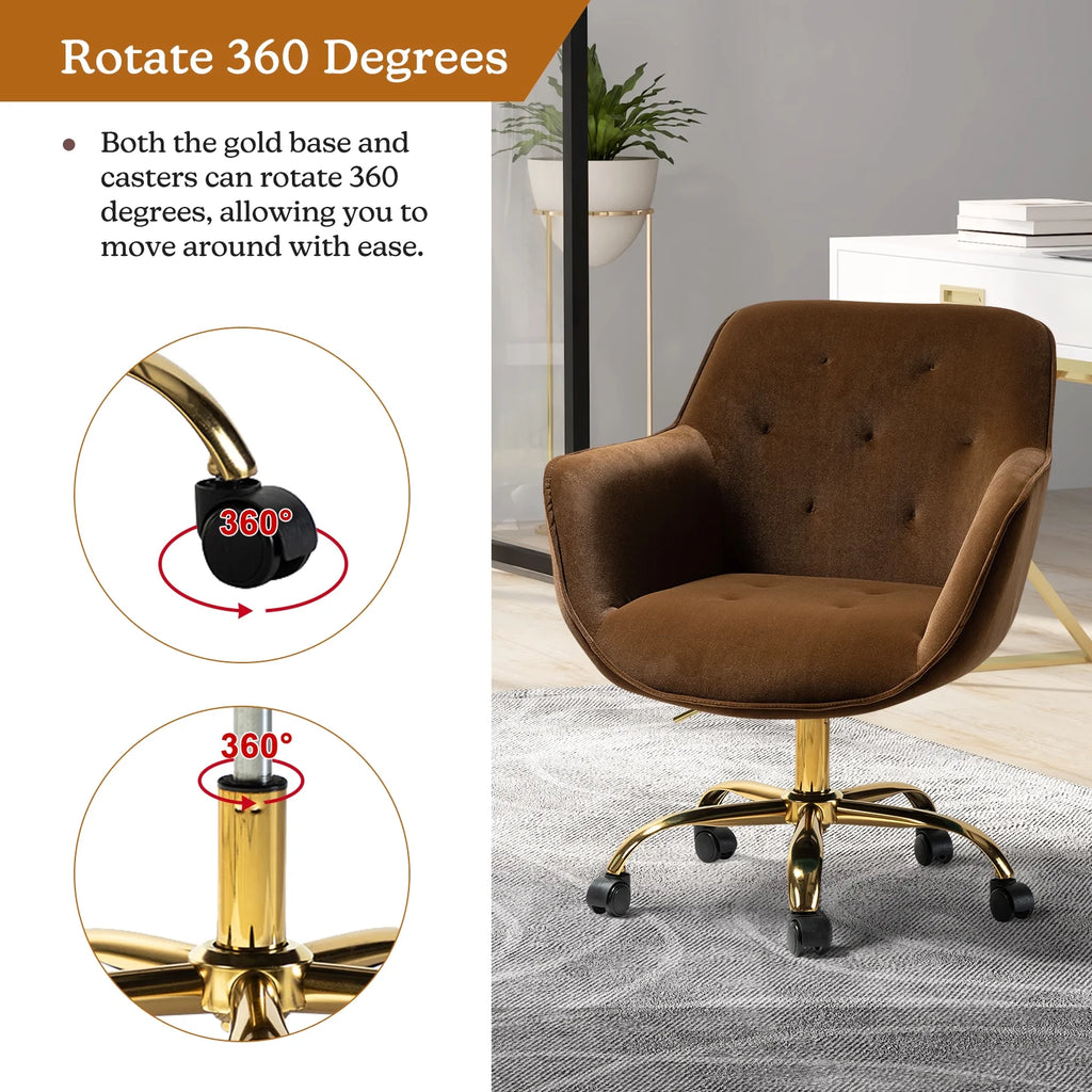 Brown Velvet Tufted Swivel Task Chair O269