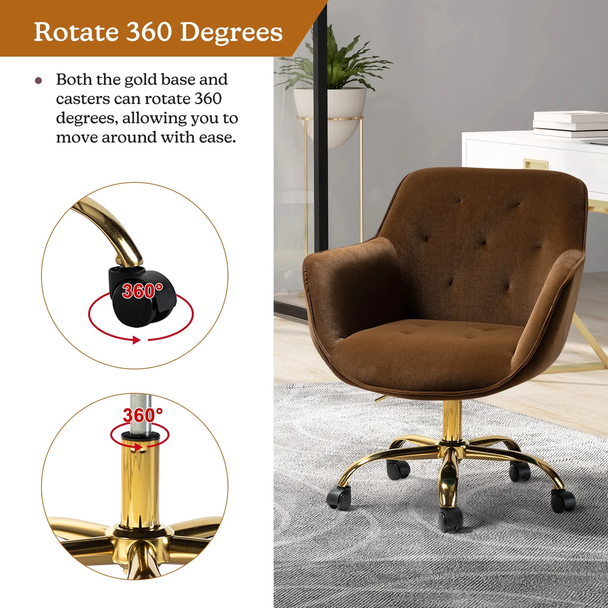Brown Velvet Tufted Swivel Task Chair O269