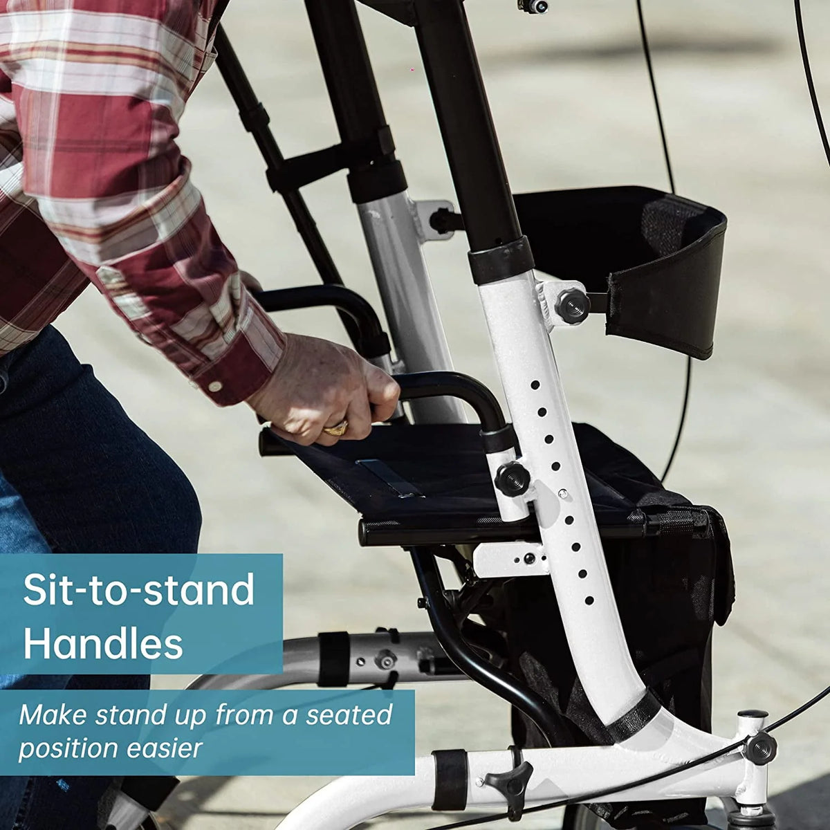 Upright Folding Rollator Walker with Seat, White S67388
