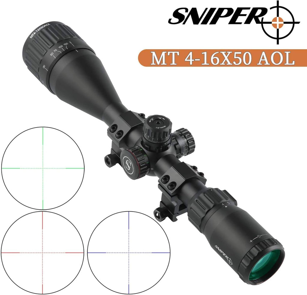 Hunting Rifle Scope 16X50AO Red Green Illuminated Mil Dot Reticle Multi-Coated Lens M19893