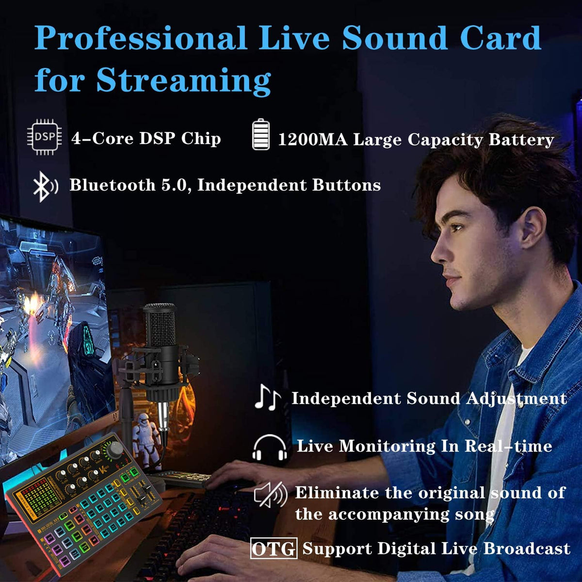 Professional Audio Mixer Sound Card with DJ Mixer Effects, Voice Changer and LED Light, Pack of 2 P61880