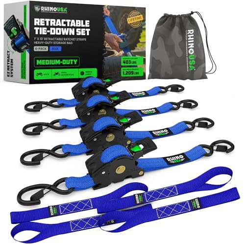 Retractable Ratchet Straps 4-Pack 1 Inch x 10 Feet Black F812683