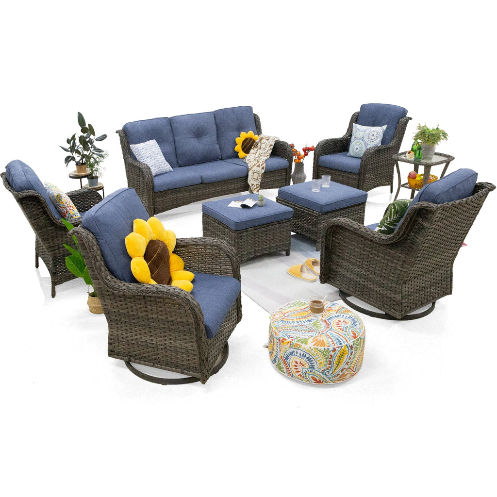 8 Pieces Outdoor Furniture Set with 3-Seat Sofa Swivel Rocking Chairs W441