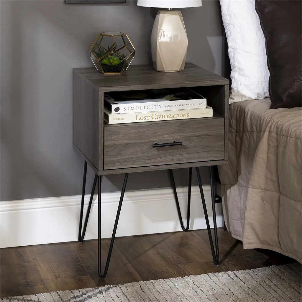 18" Single Drawer Hairpin Leg Nightstand D643