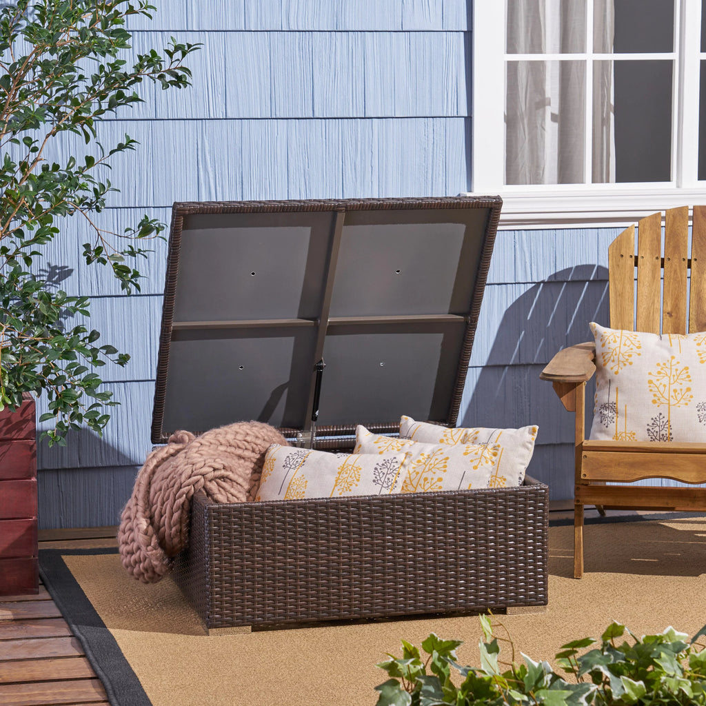 Multibrown Wicker Coffee Table with Storage D3104
