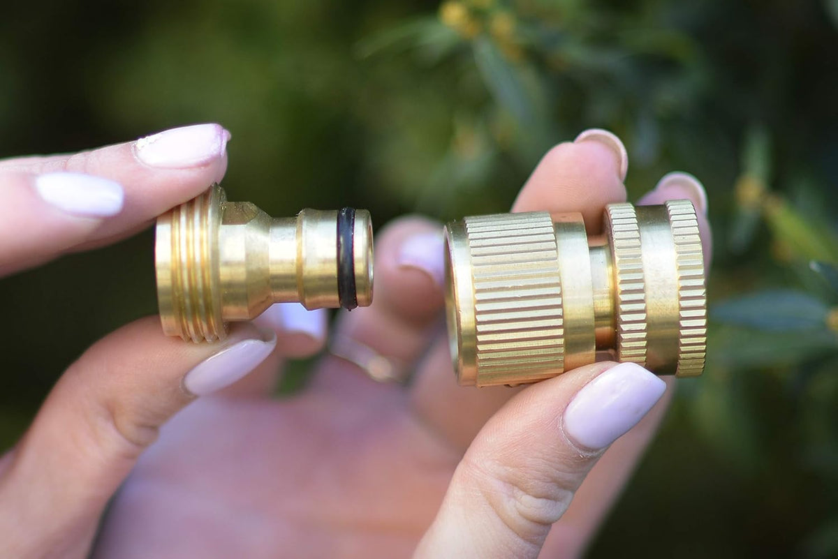 Solid Brass 3/4 inch GHT Garden Hose Quick Connector Set, Pack of 2 D7459