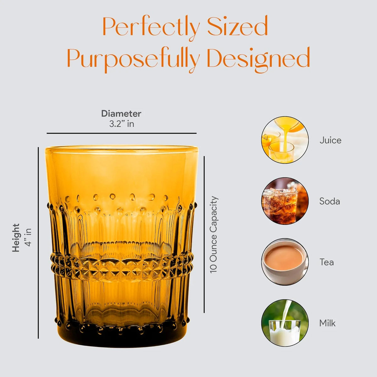 10 Oz Embossed Amber Beaded Whiskey Glasses Set Of 4 K641696
