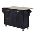 Black Wood Top Rolling Kitchen Island Cart A8273