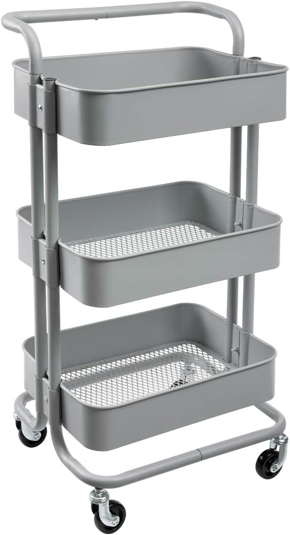 3 Tier Metal Rolling Cart with Handles M362