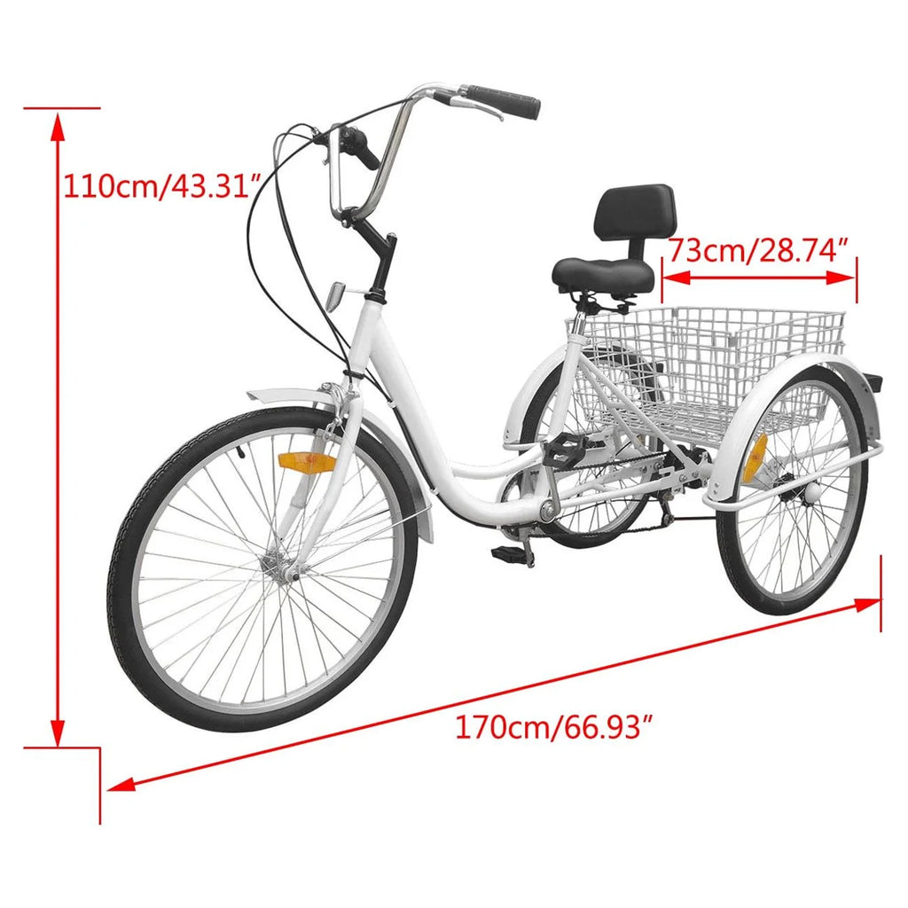 24" 7-Speed 3-Wheel Tricycle with Basket White X6547