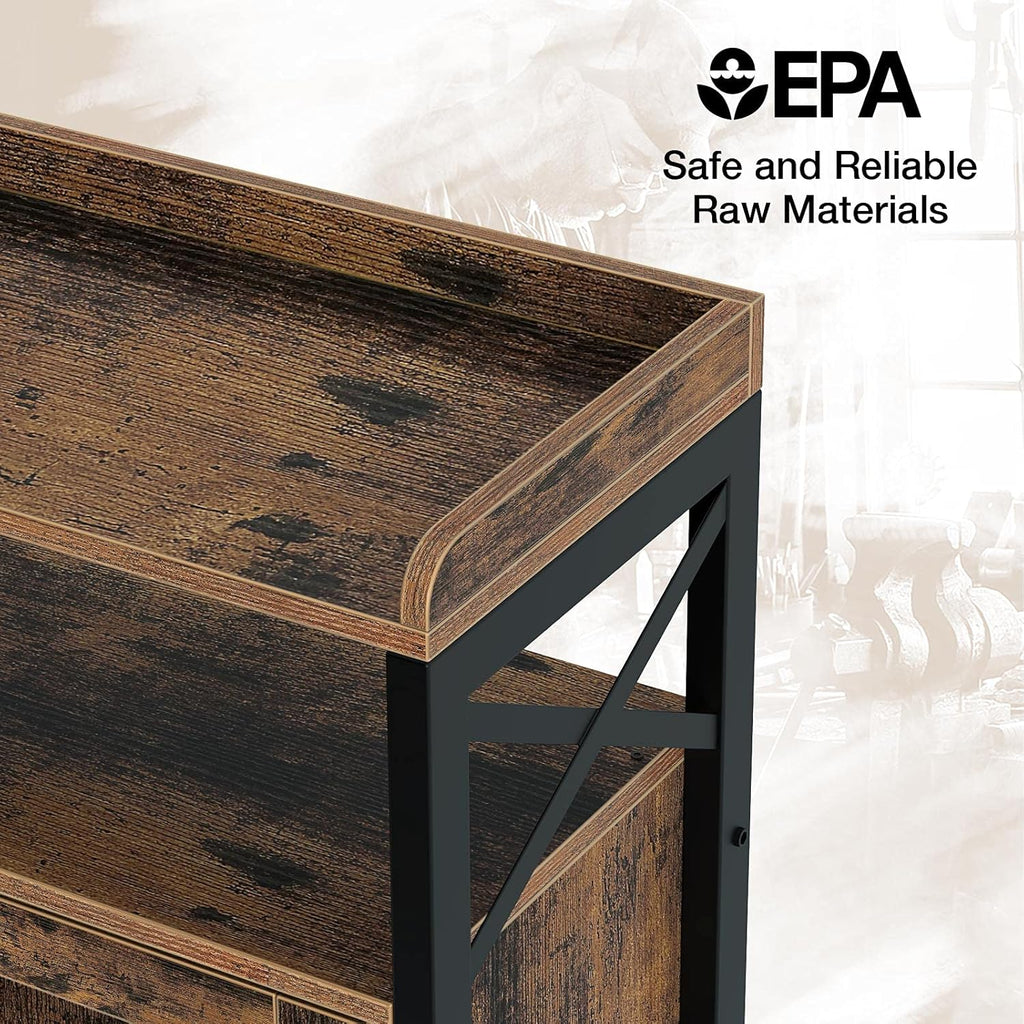 Rustic Brown 55Inch Console Table with Cabinet and Open Shelf N3847