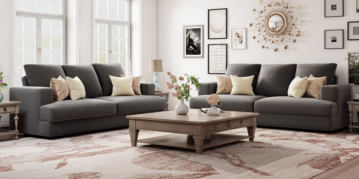 3 Seater Grey Chenille Sofa with Extra Deep Seat E45525