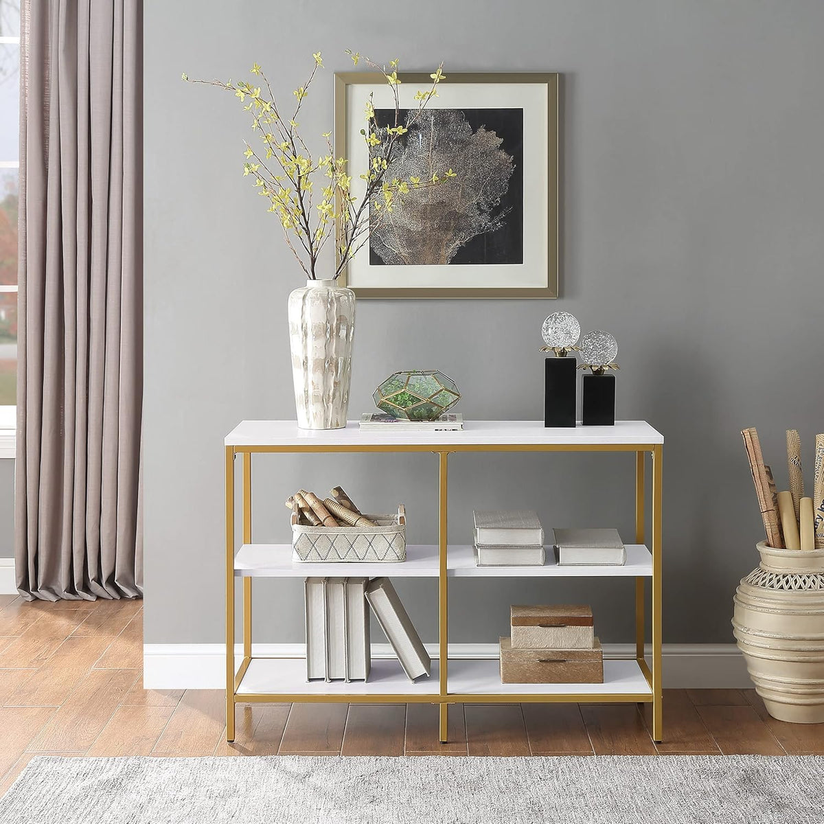 White 3 Shelf Bookcase and Credenza W3429