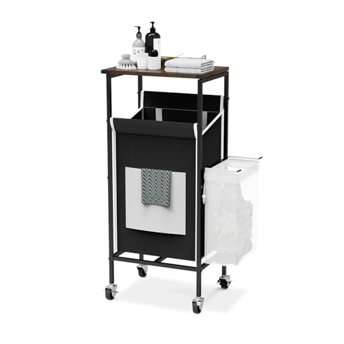 Black Metal Frame Laundry Hamper with Lid and Wheels O75607