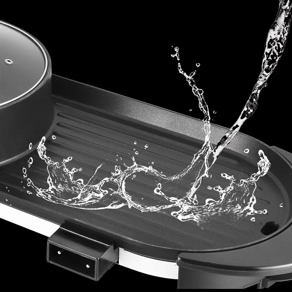 2 in 1 Electric Hot Pot Barbecue Grill Non-Stick Pan Y690