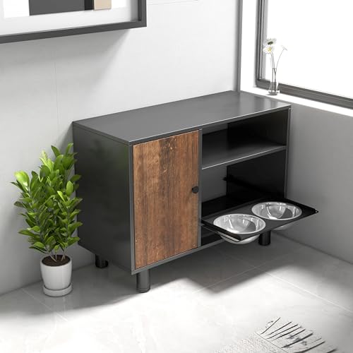 Large Pet Feeder Station with Stainless Steel Double Pull Out Raised Dog Bowls S762