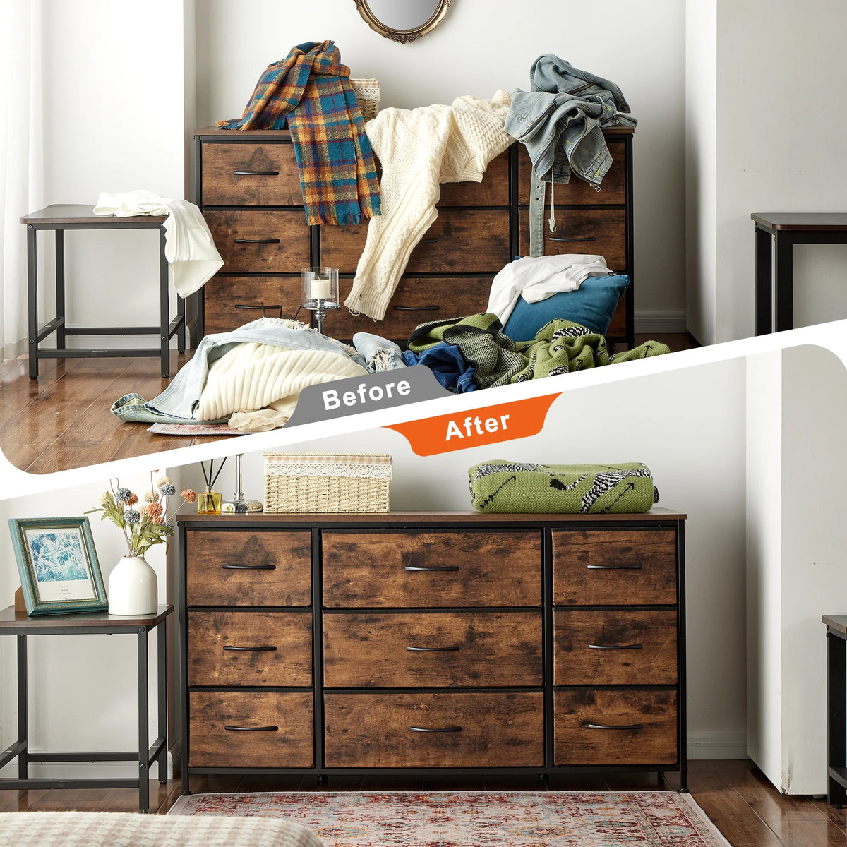 Black 9 Drawer Wide Dresser TV Stand P790259