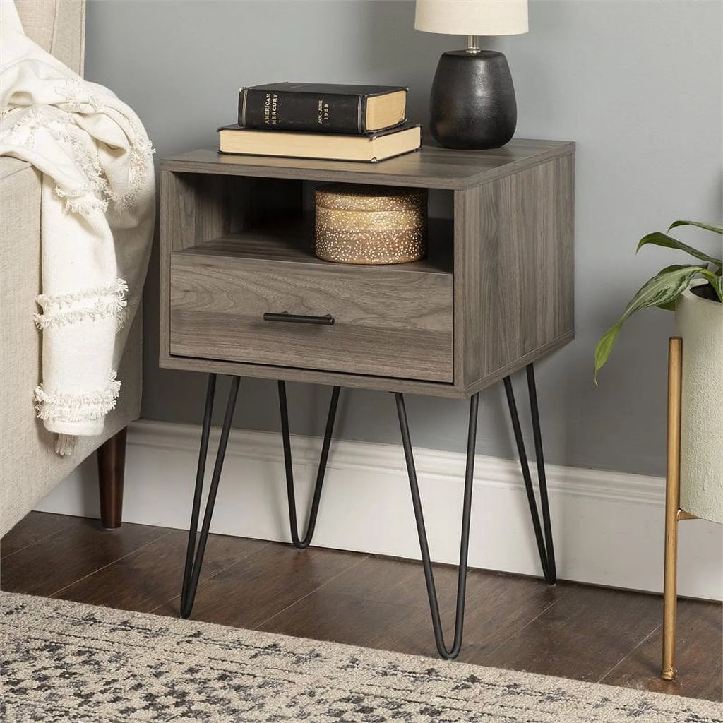 18" Single Drawer Hairpin Leg Nightstand D643