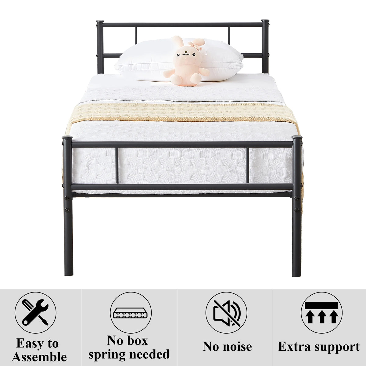 Twin Size Black Metal Platform Bed Frame with Headboard and Footboard N447