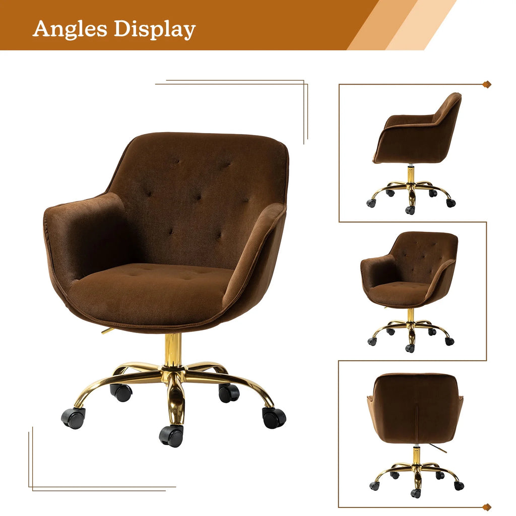 Brown Velvet Tufted Swivel Task Chair O269