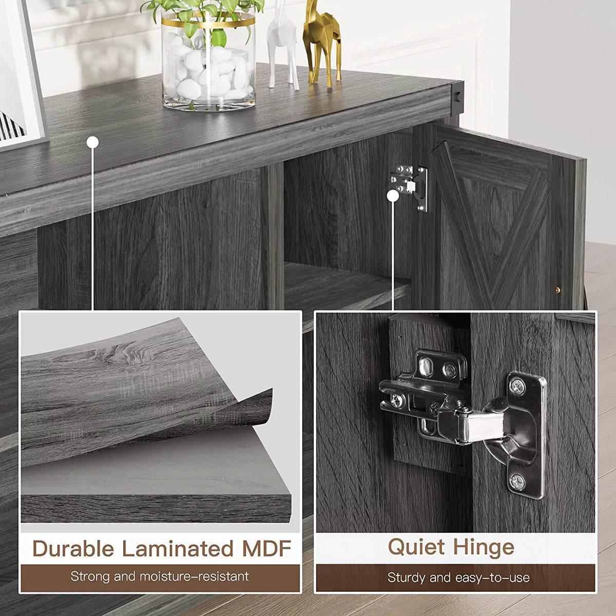 Grey Wood TV Stand with Storage A812705