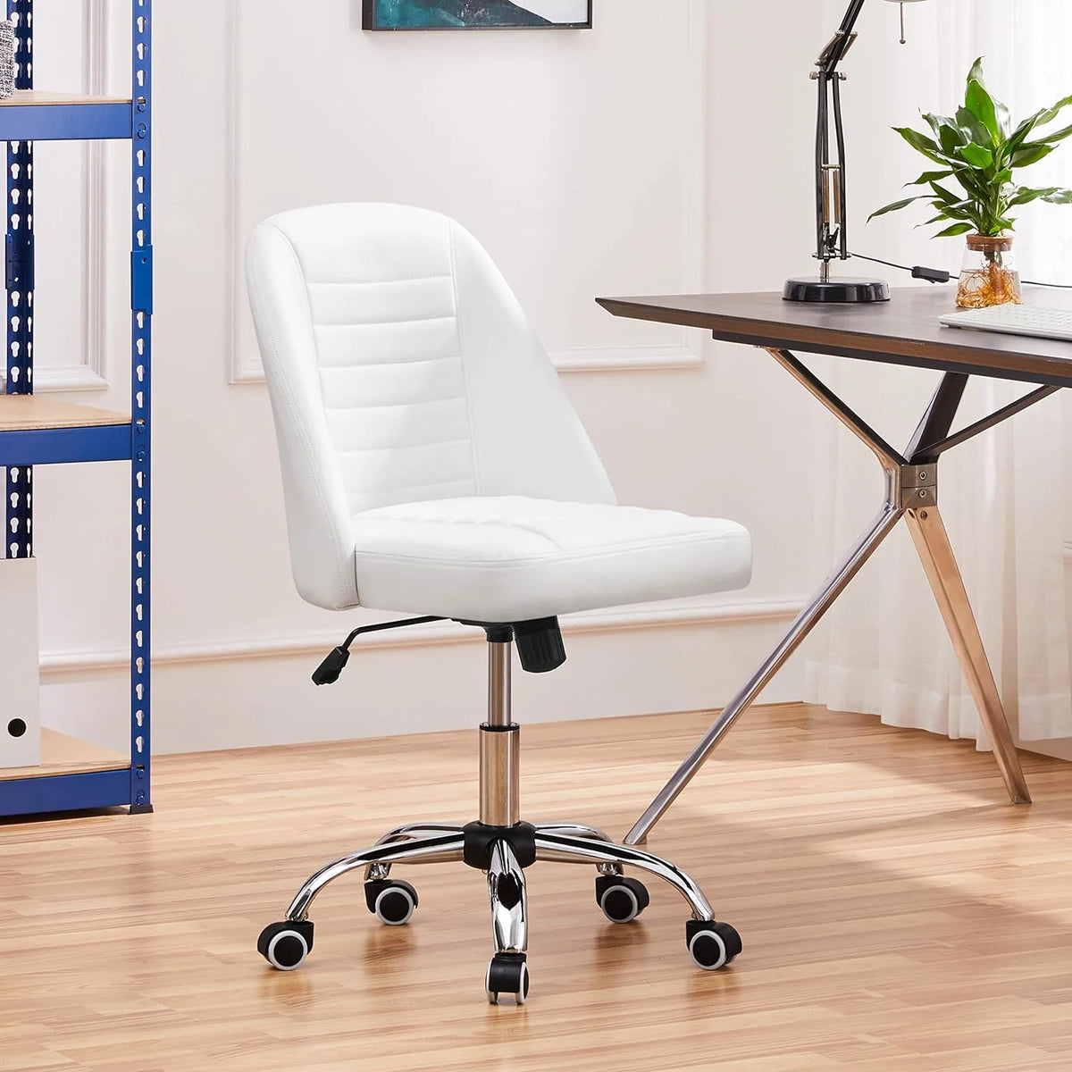 PU Leather Armless Office Chair with Rolling Wheels P295682