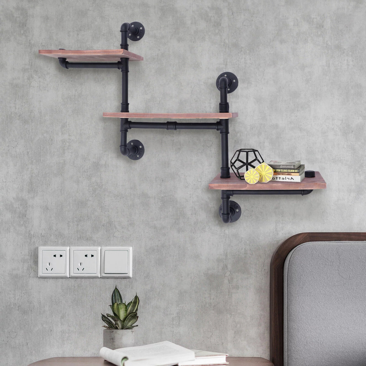 3-Tier Rustic Wooden Floating Shelf M327670