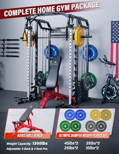 Smith Machines Squat Rack with Cable Crossover Machine J59480