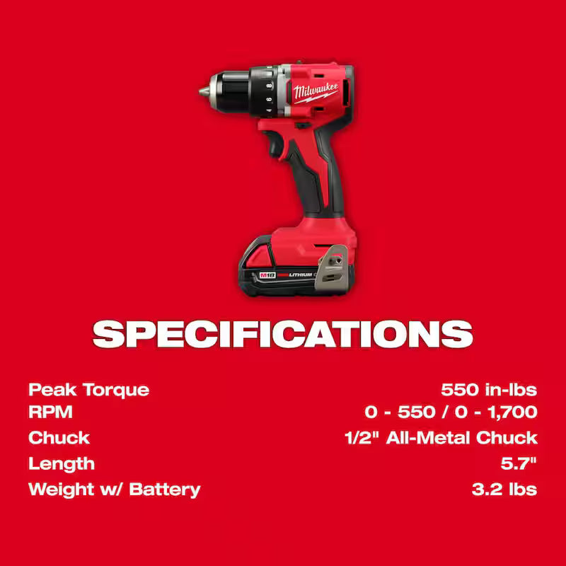 18-Volt Lithium-Ion Brushless Cordless Compact Drill/Impact Combo Kit (2-Tool) with Batteries, Charger and Bag R84562