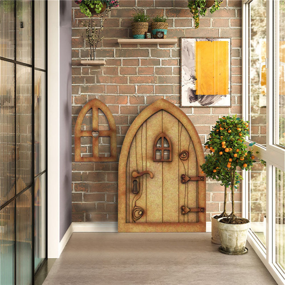 Wood Ornament Doll House Miniature Fairy Elf Door Dollhouse Garden Micro Landscape Wooden Craft H77028