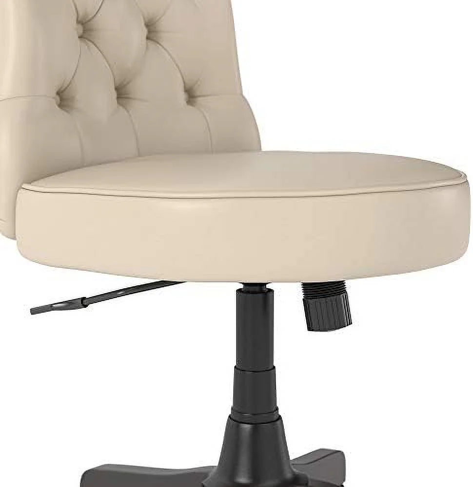Antique White Leather Mid Back Tufted Office Chair B246