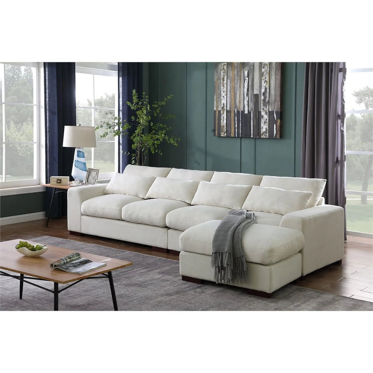 Beige Fabric Reversible Sectional Sofa & Ottoman M394190