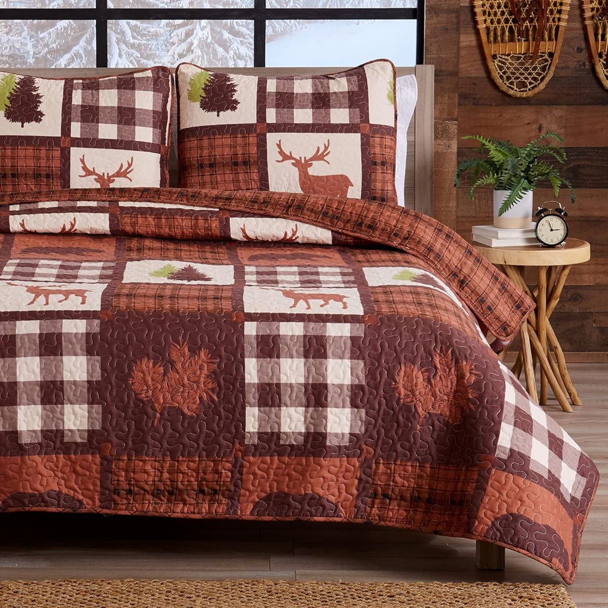 Forest Green 3-Piece Reversible Quilt Set with 2 Shams E241