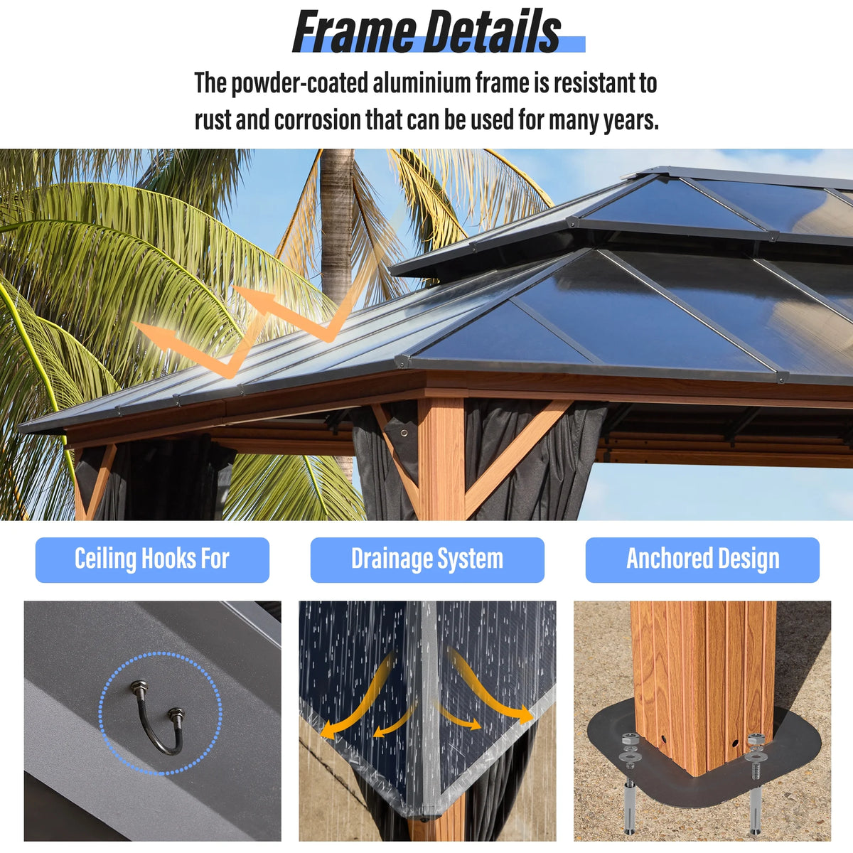 12'x 16' Hardtop Aluminum Gazebo with Double Polycarbonate Roof G884010