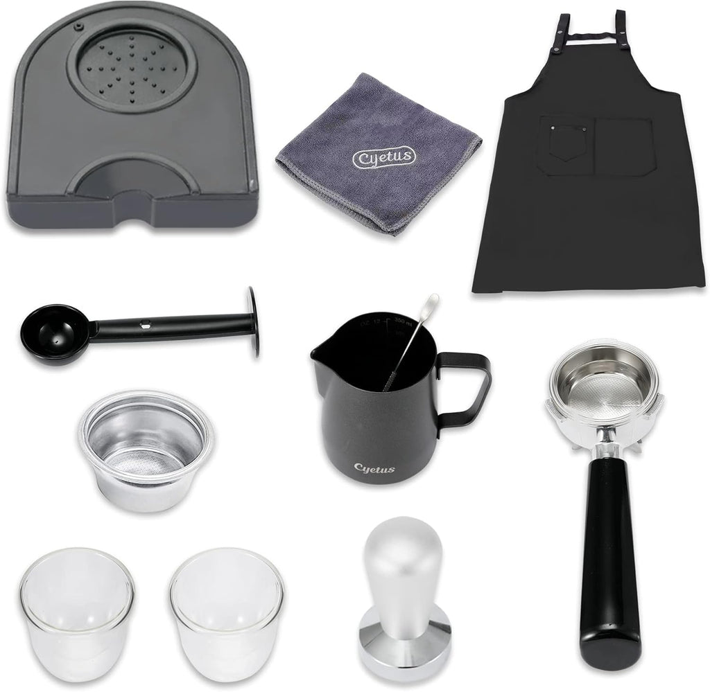 Black Espresso Machine with Milk Steam Frother Wand U76622