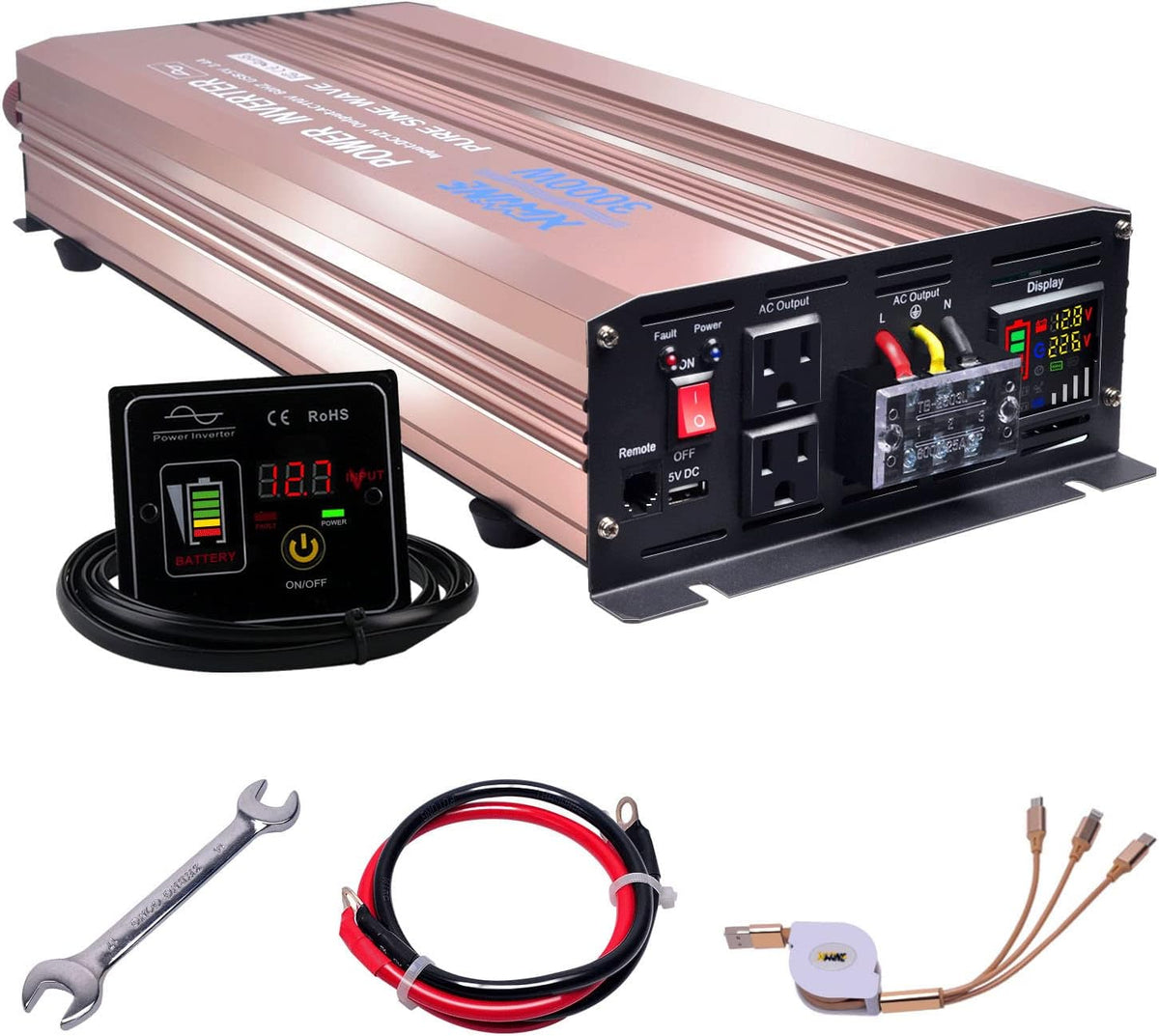 500 Watts Power Inverter 12V to 110V Pure Sine Wave with LED Display and 4.2A USB Charging Ports & 2 AC Outlets Pack of 2 O657