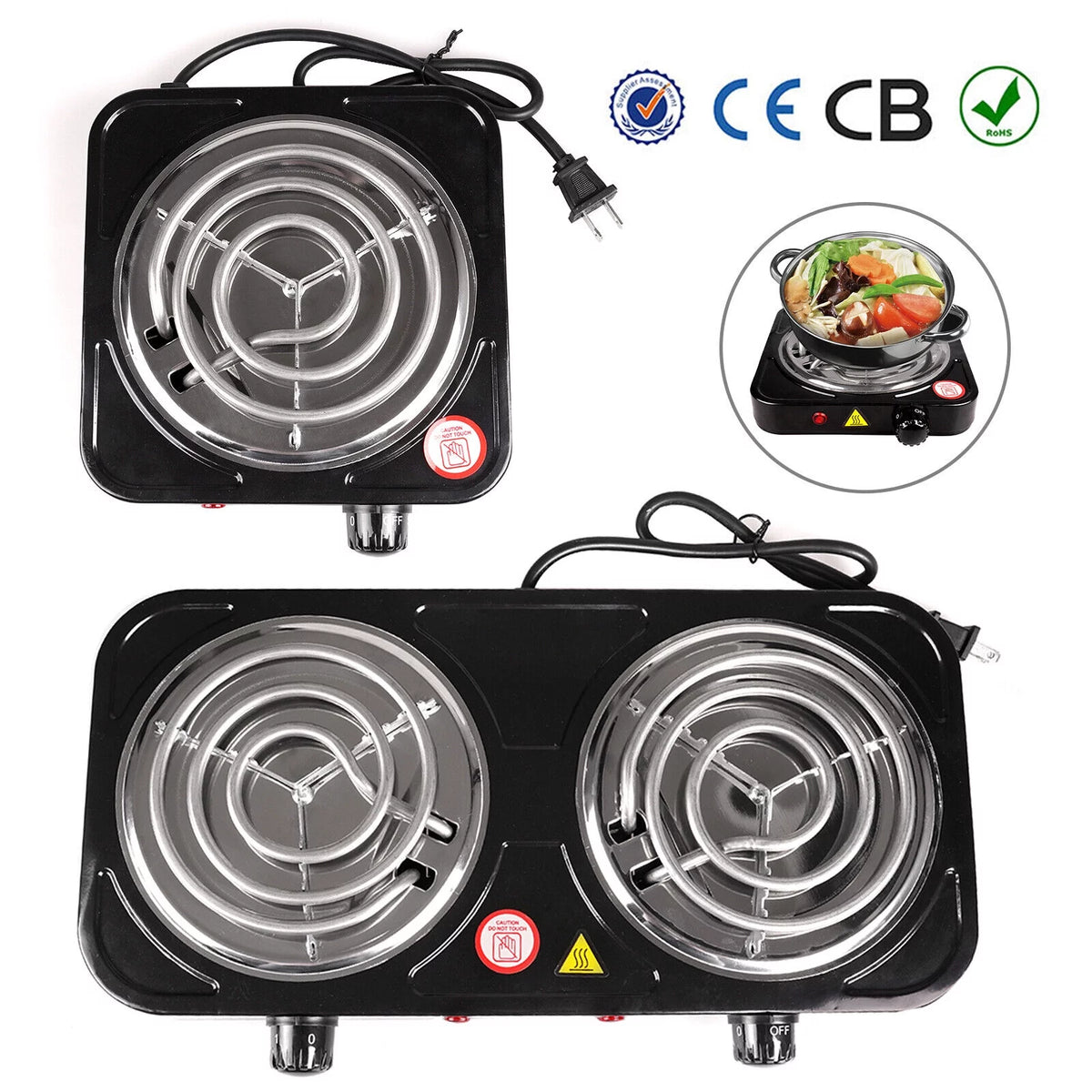 Electric Stove Dual Burner Portable Compact Hot Plate T300877