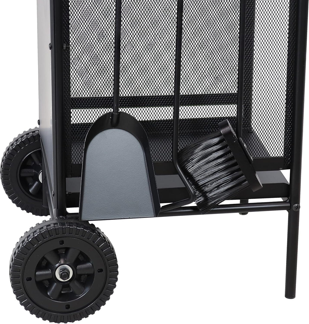 Wrought Iron Firewood Rack with Poker, Shovel and Brush Tools C455528