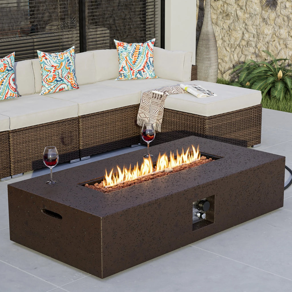 56-inch x 28-inch Outdoor Propane Fire Pit Coffee Table with Concrete Rectangle Base T6150