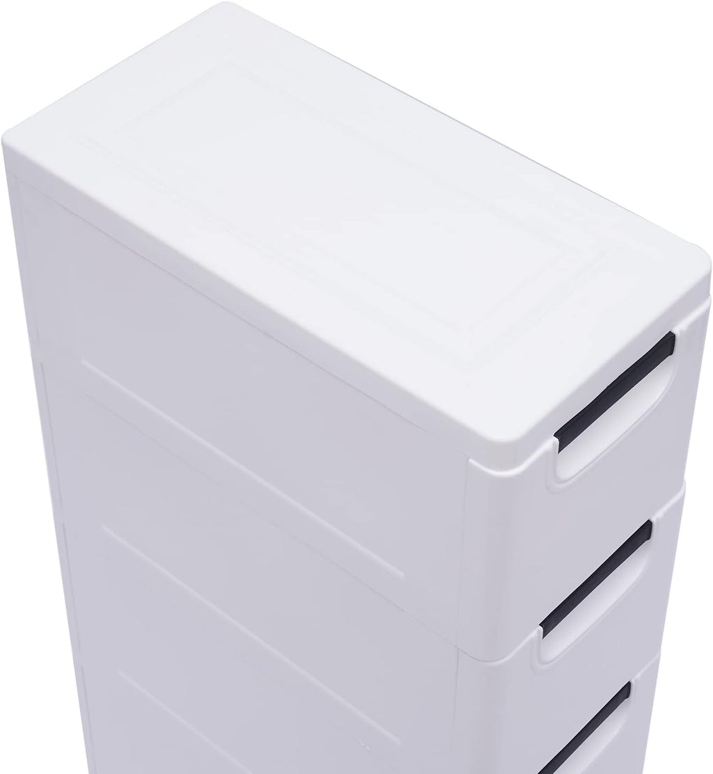 White 5 Drawer Plastic Storage Cabinet with Wheels V785126