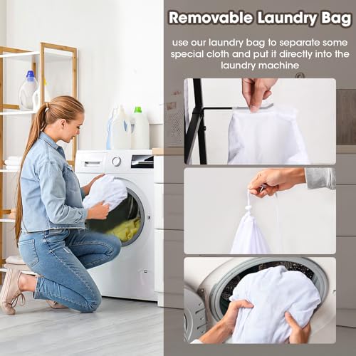 Black Metal Frame Laundry Hamper with Lid and Wheels O75607