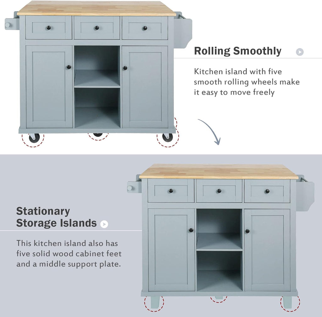 Blue Kitchen Cart with Rubber Wood Drop-Leaf Countertop D9175