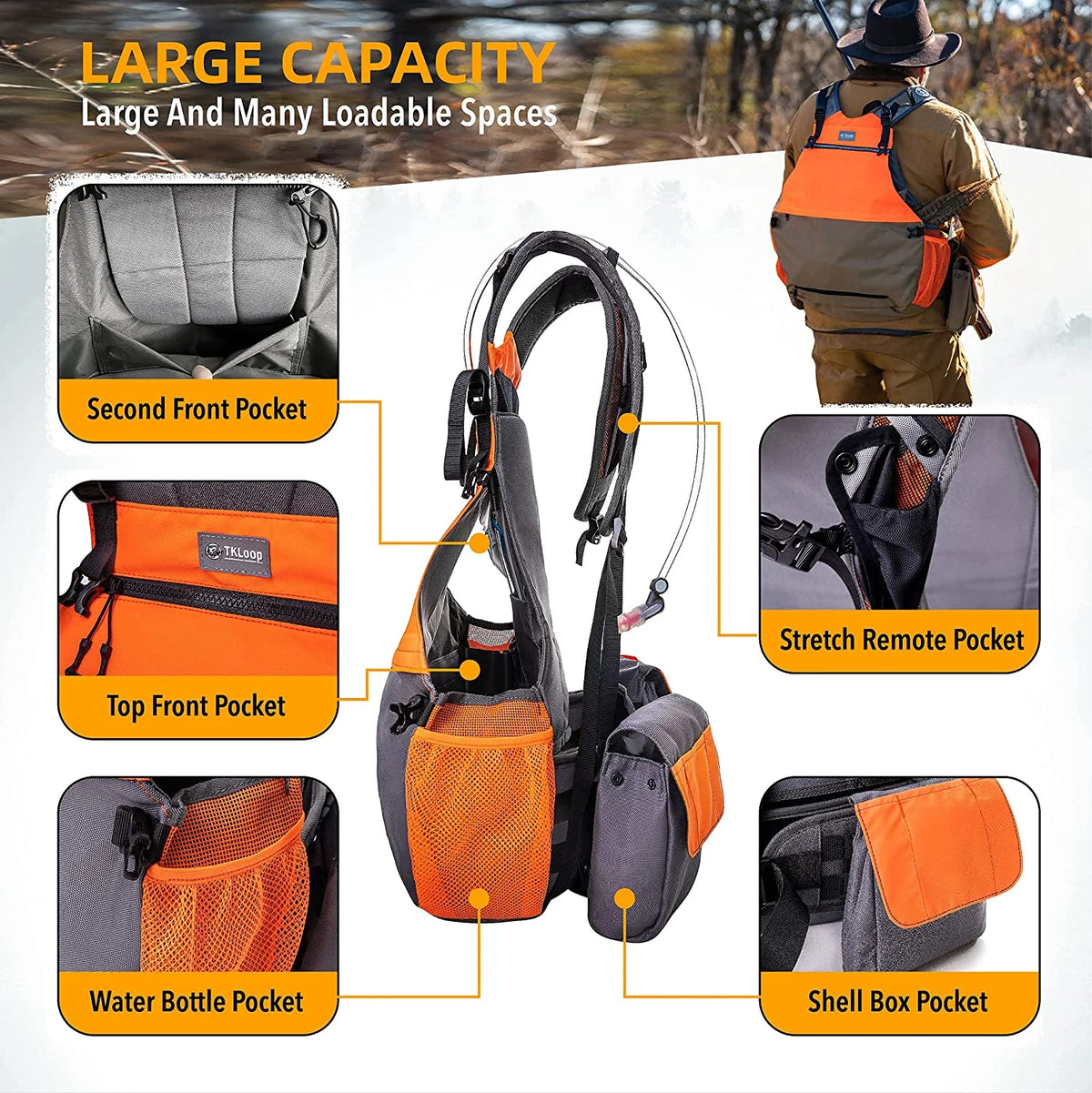 Orange Grey Upland Hunting Vest with Blood-Proof Lining X953