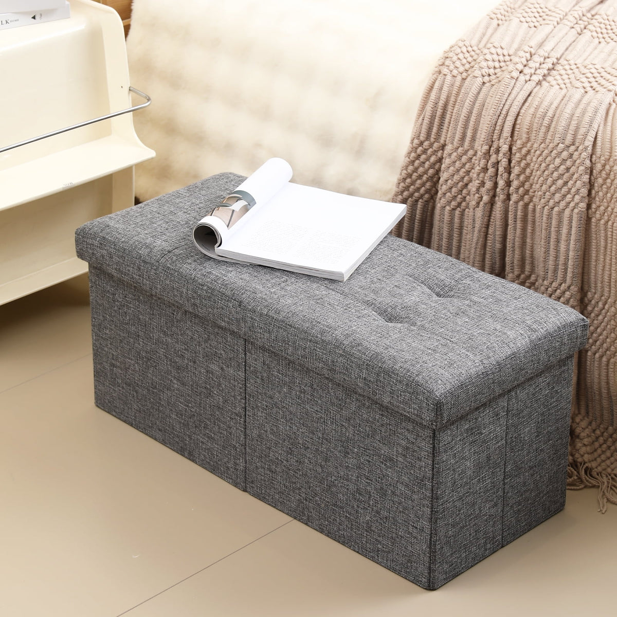 Linen Fabric Storage Ottoman Bench H9802